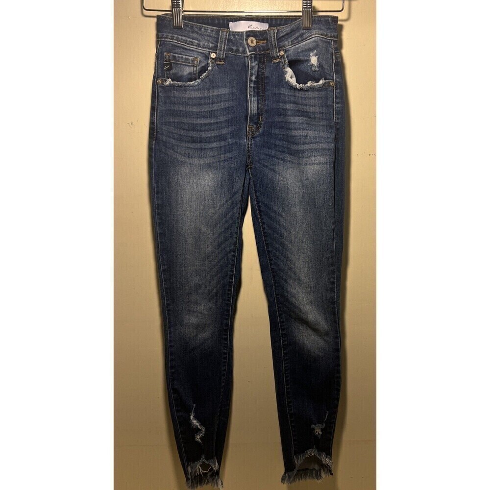 Kancan Jeans Womens 23 Blue Distressed Skinny Leg Frayed Hem Mid Rise‎ Denim